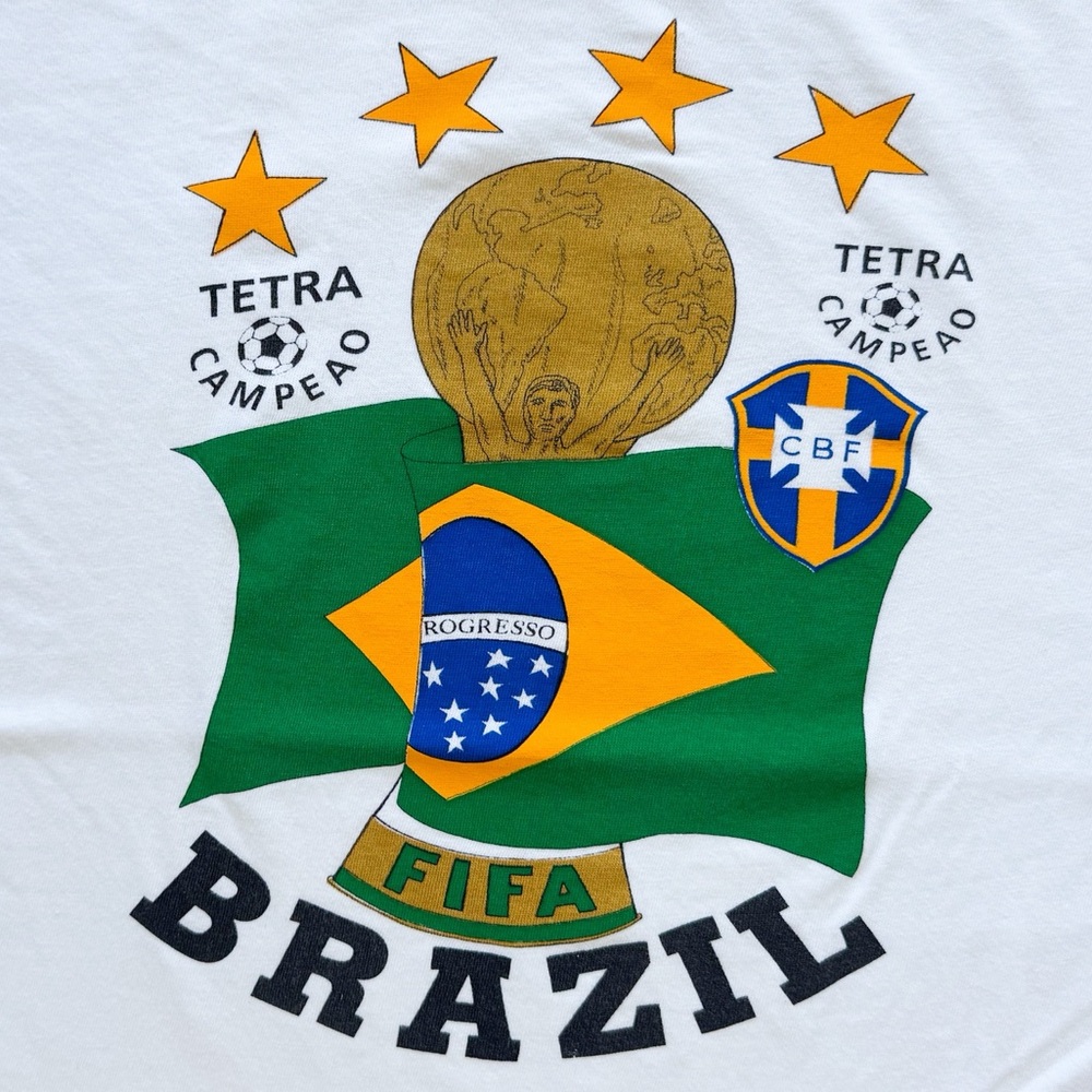Vtg 94 Brazil World Cup Tetra Campeão SABI T-Shirt Boxy Single Stitch 20.5x22.25 - Picture 5 of 9